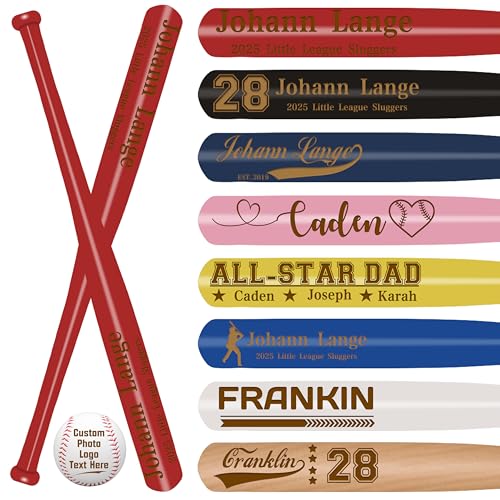 Personalized Mini Baseball Bat 18″Custom Wooden Bat Engraved Name Logo Number Customized Mini Bats for Tee Ball Small Training Baseball Gifts for Teams, Little League, Players,Games - color: Red