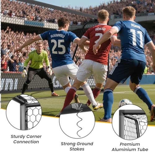 NAIZEA Soccer Goals - 24x8/21x7/18x7/12x6/16x7/10x6/8x6/6x4FT Soccer Goals for Backyard Training- Portable Metal Soccer Net for Youth & Adults - Heavy Duty Steel for Indoor Outdoor Games & Practice - size: 24ft x 8ft, style: Pro-Grey/Alu