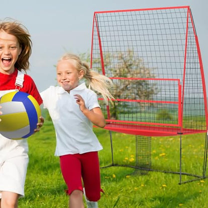 11 x 8 ft Volleyball Training Equipment Practice Net Station, Volleyball Trainer Equipment for Hitting and Serving Practice in The Backyard with 4 Adjustable Heights, l Bucket Trainer