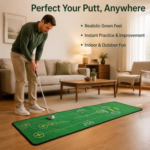 Verdant Golf Putting Practice Mat, Indoor Golf Putting Aid with Grass-likelike Feel, Portable System with Putter & PVC Box, Gifts for Men