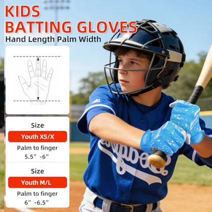 Youth Baseball Batting Gloves, Super Grip Kids Teeball & Softball Gloves for Boys & Girls - color: Blue/White, size: Youth XS/S(5.5in-6in)