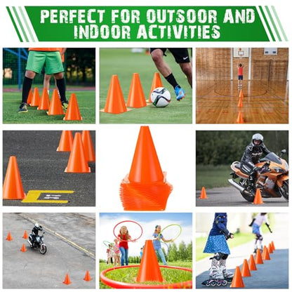 Vinsot 108 Pack Plastic Traffic Cones Set 48 Pack Agility Field Marker Soccer Cones 60 Pack Disc Training Cones with 3 Portable Bags for Skating Basketball Football Practice Drills (Orange)