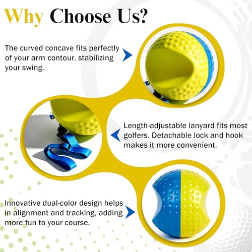 Golf Training Aid Ball and Armband, Golf Swing Trainer for Consistent Precise Swing, Fix Slicing, Scooping Chicken Wing, Golf Training Tool with Armband, Adjustable Lanyard, Storage Bag Golfer