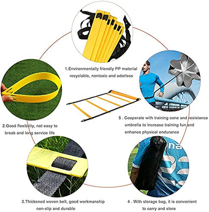 Agility Ladder Speed Training Ladder, Cones Football Training Equipment, Kids/AdultSports Fitness Training Set, with Resistance Parachute