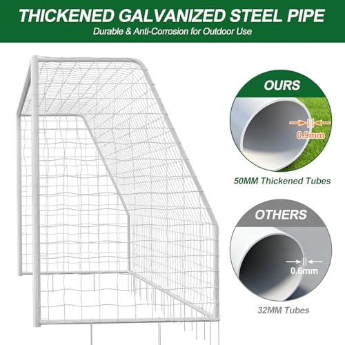 NAIZEA Soccer Goals - 24x8/21x7/18x7/12x6/16x7/10x6/8x6/6x4FT Soccer Goals for Backyard Training- Portable Metal Soccer Net for Youth & Adults - Heavy Duty Steel for Indoor Outdoor Games & Practice - size: 18ft x 7ft, style: Trainer-White/Steel