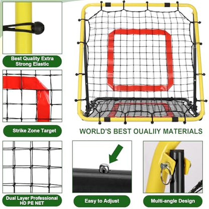 BaseGoal Baseball and Softball Rebounder Net,Baseball Rebounder,Volleyball Rebounder,Pitch Back Net,Multi-Sport Training Rebound Screen,with Pitching Target,Easy Adjustable Angles - style: 33.5x33.5 in Yellow