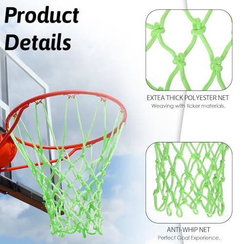 Nightlight Basketball Net, Outdoor Basketball Net Luminous Basketballs Nets 12 Loops Portable Sport Nylon Nets for All Weather Anti Whip