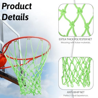 Nightlight Basketball Net, Outdoor Basketball Net Luminous Basketballs Nets 12 Loops Portable Sport Nylon Nets for All Weather Anti Whip