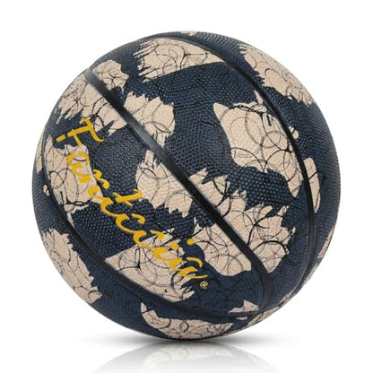 Size 5 Basketball, Rubber Indoor Outdoor Basketball for Youth & Junior Players, Black with Circle Line Pattern