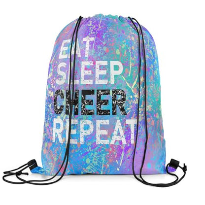 Castle Fairy Eat Sleep Cheer Repeat Drawstring Backpack Purple Blue Tie Dye Sackpack for Beach Swimming Pool Camouflage Colorful Graffiti Draw String Bags Waterproof Sports Gym - color: Purple 1