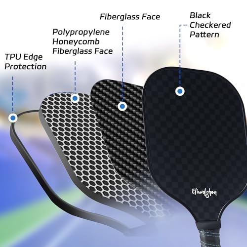 Pickleball Paddles Set of 4, Fibreglass Pickle-Ball Equipment with 4 Pickleballs, 4 Rackets and Bag, Meets USAPA Standards, 13MM Polypropylene Honeycomb Core Rackets for Men, Women, Kids