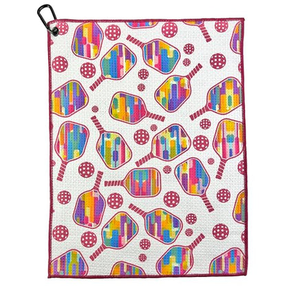 Wolf Golf Towels Pickleball Towel | Pickleball Gifts | Paddle and Balls | Sport Towel | Retirement Gift - color: Floating Paddles and Balls