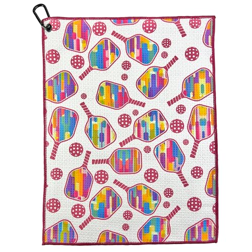 Wolf Golf Towels Pickleball Towel | Pickleball Gifts | Paddle and Balls | Sport Towel | Retirement Gift - color: Floating Paddles and Balls