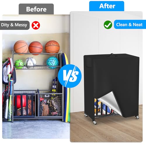 Basketball Rack Cover Garage Sports Equipment Organizer Cover for Ball Storage Rack Waterproof & Dustproof Sports Organizer Bag 38" L x 18" W x 45" H Black