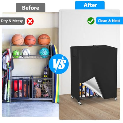 Basketball Rack Cover Garage Sports Equipment Organizer Cover for Ball Storage Rack Waterproof & Dustproof Sports Organizer Bag 38" L x 18" W x 45" H Black