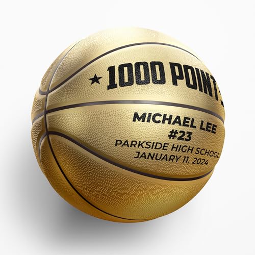 Custom Metallic Gold Basketball with Display Stand | Official Size | Personalized with Your Text! | Great for Awards, Banquets, Senior Night, Milestones, and Coach Gift - style: 1000 Points