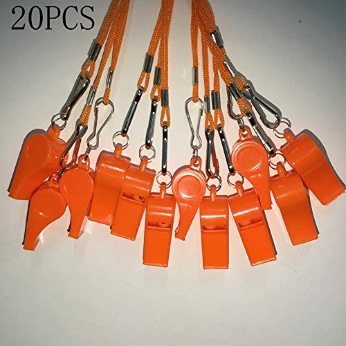 20 Pcs Plastic Loud Whistles with Lanyard for Referee Coaches Basketball Football Sports Training Game Event Lifeguard Survival Emergency Fun School Kids Tool Set Suppliers - color: Orange