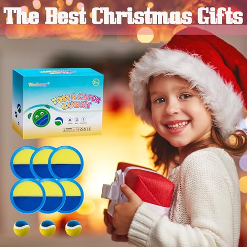 Weehoey Kids Toys - Outdoor Games for Kids, Toss and Catch Ball Set with 6 Paddles 3 Balls, Toys for 3 4 5 6 7 8+ Year Old Boys Girls Christmas Birthday Gifts (Light Blue) - color: Light Blue