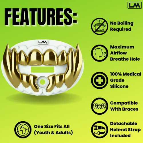 Loudmouth Football Mouth Guard - 3D Chrome Beast Football Mouthpiece, Fits Adult & Youth Ages 5+, Accessories Mouth Guard (3D Beast - Chrome White/Gold) - color: 3d Beast - Chrome White/Gold