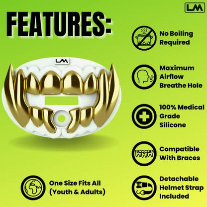 Loudmouth Football Mouth Guard - 3D Chrome Beast Football Mouthpiece, Fits Adult & Youth Ages 5+, Accessories Mouth Guard (3D Beast - Chrome White/Gold) - color: 3d Beast - Chrome White/Gold