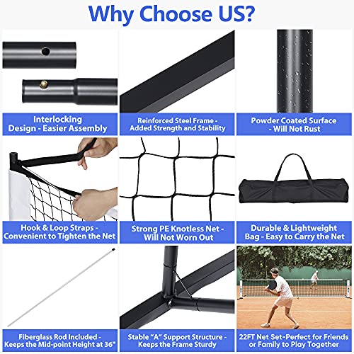 22FT Regulation Pickleball Net Set - Heavy Duty Metal Frame Portable Pickleball Net System with Carry Bag for Backyard, Driveway & Outdoor Games - style: 22FT Pickleball Net