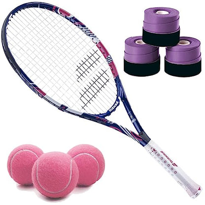 Babolat B'Fly Tennis Racquet Bundled with 3 Overgrips and 3 Pink Tennis Balls - color: Purple Overgrip, size: 23" Racquet