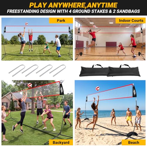 20FT Volleyball Training Net, Height Adjustable Volley Ball Nets for Hitting,Serving Spiking Practice,Portable Volleyball-Net for Beach Indoor Outdoor Bacyard| with Carryingbag & Sandbags