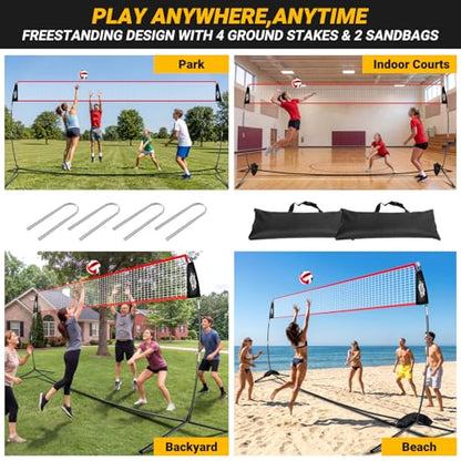 20FT Volleyball Training Net, Height Adjustable Volley Ball Nets for Hitting,Serving Spiking Practice,Portable Volleyball-Net for Beach Indoor Outdoor Bacyard| with Carryingbag & Sandbags