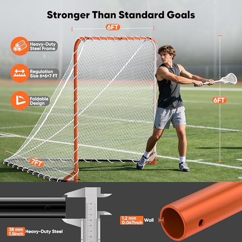 Portable Lacrosse Goal Net Folding Lacrosse Nets for Backyard for 6’x6’x7’ Goals, Official Size Heavy Duty 4mm UV Treated Black & White Lacrosse Training Net, Backyard & Team Practice