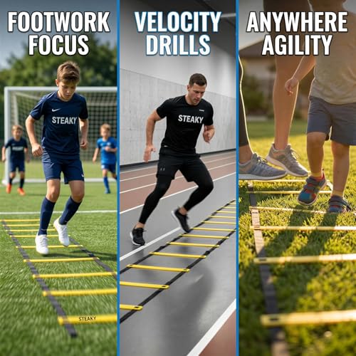 19.7 ft Agility Ladder, 16.5 in Wide PE Multi-Sport Footwork Ladder for Speed and Balance Training, with Storage Bag, for Youth Athletics and Coordination Drills