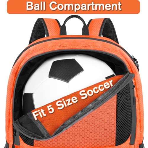 YOREPEK Soccer Backpack,Soccer Bag with Ball Holder, Water resistant Sport Equipment Bags Fit Basketball Volleyball Football - color: Orange