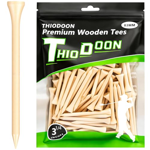 THIODOON Golf Tees Professional Natural Wood Golf Tees Pack of 100, Golfing Tees Multiple Colors Size 3-1/4 inch, 2-3/4 inch or 2-1/8 inch, Tall Golf Tees Bulk Reduce Side Spin and Friction - color: Wood, size: 3-1/4 inch 83mm