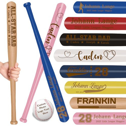 Personalized Mini Bat Custom Baseball Bats 18” Customized Wood Baseball Bat Engraved with Name Text Number for Tee Ball Training Games Little League Softball Team Coach Gift