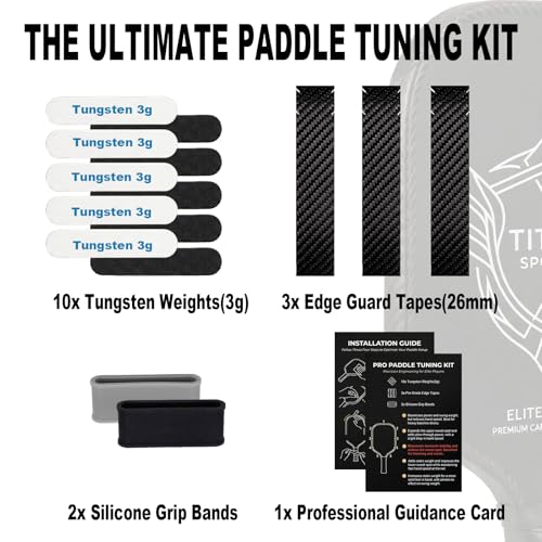 Pro Pickleball Paddle Tuning Kit - Lead-Free Tungsten Weights (30g), Pre-Cut Anti-Wrinkle Edge Guard Tape & Silicone Grip Bands - Swing Weight & Edge Protection Accessory Bundle - color: Black-3K