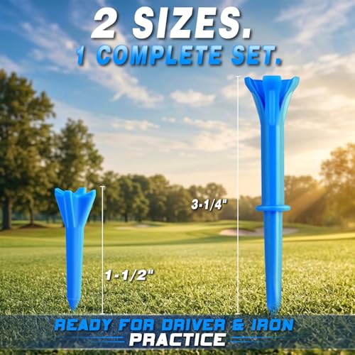 150 Pack Mixed Sizes (3-1/4"x100 & 1-1/2"x50) 5-Prong Golf Tees – Ultra-Stable & Low-Resistance Design for Longer Drives Plastic Golf Tees