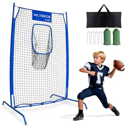 Football Throwing Net, Upgrade Heavy Duty Metal Frame Quarterback Training Equipment Throwing Machine with 1-4 Targets, Easy Setup Football Target Practice with CarryBag, Allweather Indoor Outdoor Use - size: 4 FT × 6 FT