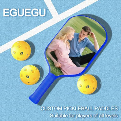 Custom Pickleball Paddles with Photo Text Logo, Personalized Pickleball Paddles with Comfort Grip, Personalized Gifts for Beginners, Lover, Boyfriend, Men (Only One Paddle) - color: blue