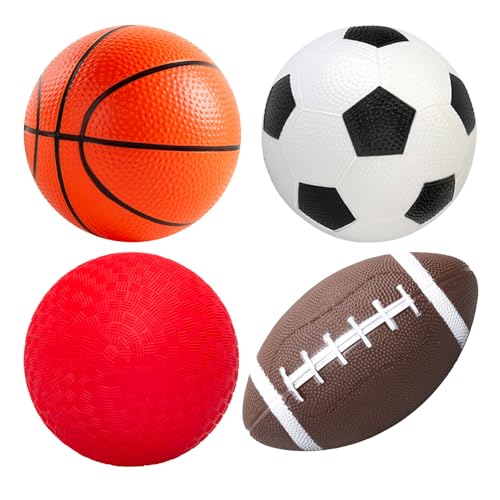 Balls for Toddlers 1-3, 4 Pcs 5" Playground Balls for Kids, Soft Rubber Small Sports Ball Set with Football, Basketball, Soccer, Indoor Outdoor Toddler Toys Games Gifts for Boys Girls - color: 4 PCS