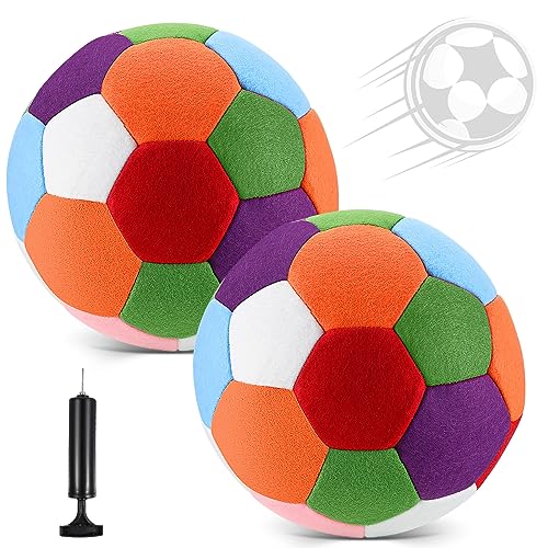Libima 2 Pcs Soft Indoor Soccer Ball with Pump Felt Official Size 4 Soccer Ball Safe Foam Sport Fun Gifts for House Silent Dribble Training Home Yard Outdoor Back to School - color: Multicolor
