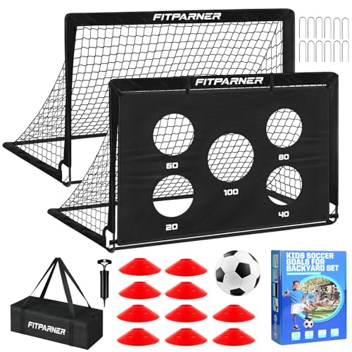 Soccer Goal,Backyard Soccer Goals for Kids 2 Pack,4x3/6x4 FT Portable Toddler Soccer Nets with Target,Ball & Cones,Soccer Training Equipment for Kids Youth Outdoor Games,Sports,Play - color: Black, style: 6x4FT