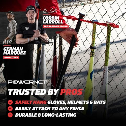 PowerNet Dugout Organizers, Softball & Baseball Bat Fence Rack, Multi-Clip Gear Hanger, Two Fence Hooks or Dugout Bundle, Baseball Coaching Accessories, Baseball Equipment Dugout Organizer with Hooks - style: Dugout Bundle