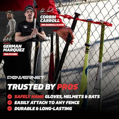 PowerNet Dugout Organizers, Softball & Baseball Bat Fence Rack, Multi-Clip Gear Hanger, Two Fence Hooks or Dugout Bundle, Baseball Coaching Accessories, Baseball Equipment Dugout Organizer with Hooks - style: Dugout Bundle