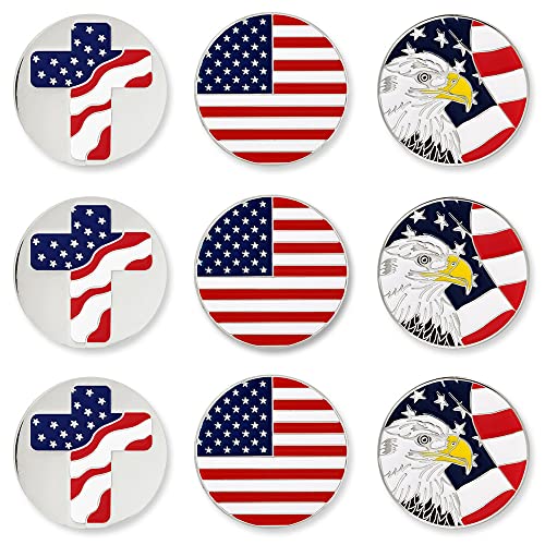 PinMart’s Mix Bundle Pack of 9 Golf Ball Markers - Golf Accessories for Men and Women – United States Eagle and American Flag Magnetic Ball Markers Set of 9 - color: American Pride Blue/White/Red