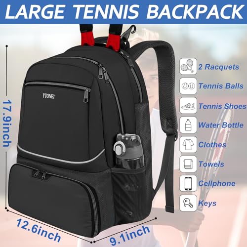 Ytonet Tennis Bag Tennis Backpack for Women Men 2 Rackets with Insulated Pocket Ventilated Shoe Compartment - color: Black