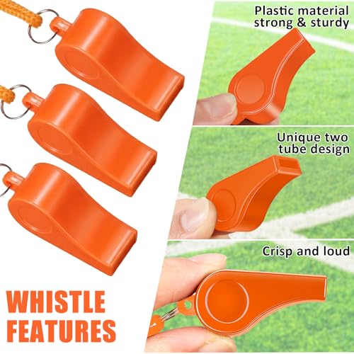 Flutesan 48 Pcs Whistles Bulk with Lanyard Sports Loud Crisp Sound Whistles for Coach Referees Training Emergency - color: Orange