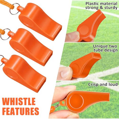 Flutesan 48 Pcs Whistles Bulk with Lanyard Sports Loud Crisp Sound Whistles for Coach Referees Training Emergency - color: Orange