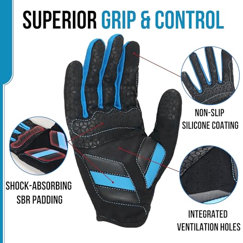 HANDLANDY Baseball Batting Gloves for Adult Youth, Grip Breathable Softball Batting Gloves Fit Men Kids Boys Girls - color: Black-Blue, size: Adult X-Large