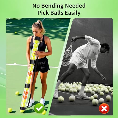 17 Pickleballs & 18 Tennis Balls Picker Upper – Collapsible No-Bend Retriever Tube with Shoulder Strap, Lightweight Portable for Indoor & Outdoor Court Practice