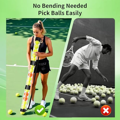 17 Pickleballs & 18 Tennis Balls Picker Upper – Collapsible No-Bend Retriever Tube with Shoulder Strap, Lightweight Portable for Indoor & Outdoor Court Practice