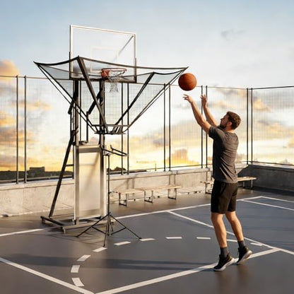 2026 Upgraded Basketball Rebounder, Adjustable Height Basketball Return Attachment with 180° Rotating Track, Basketball Shot Trainer Rebounder with Net Return System, Easy Assembly & Storage